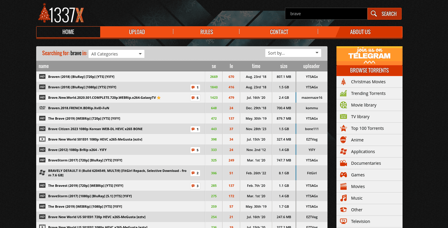 1337x's search page