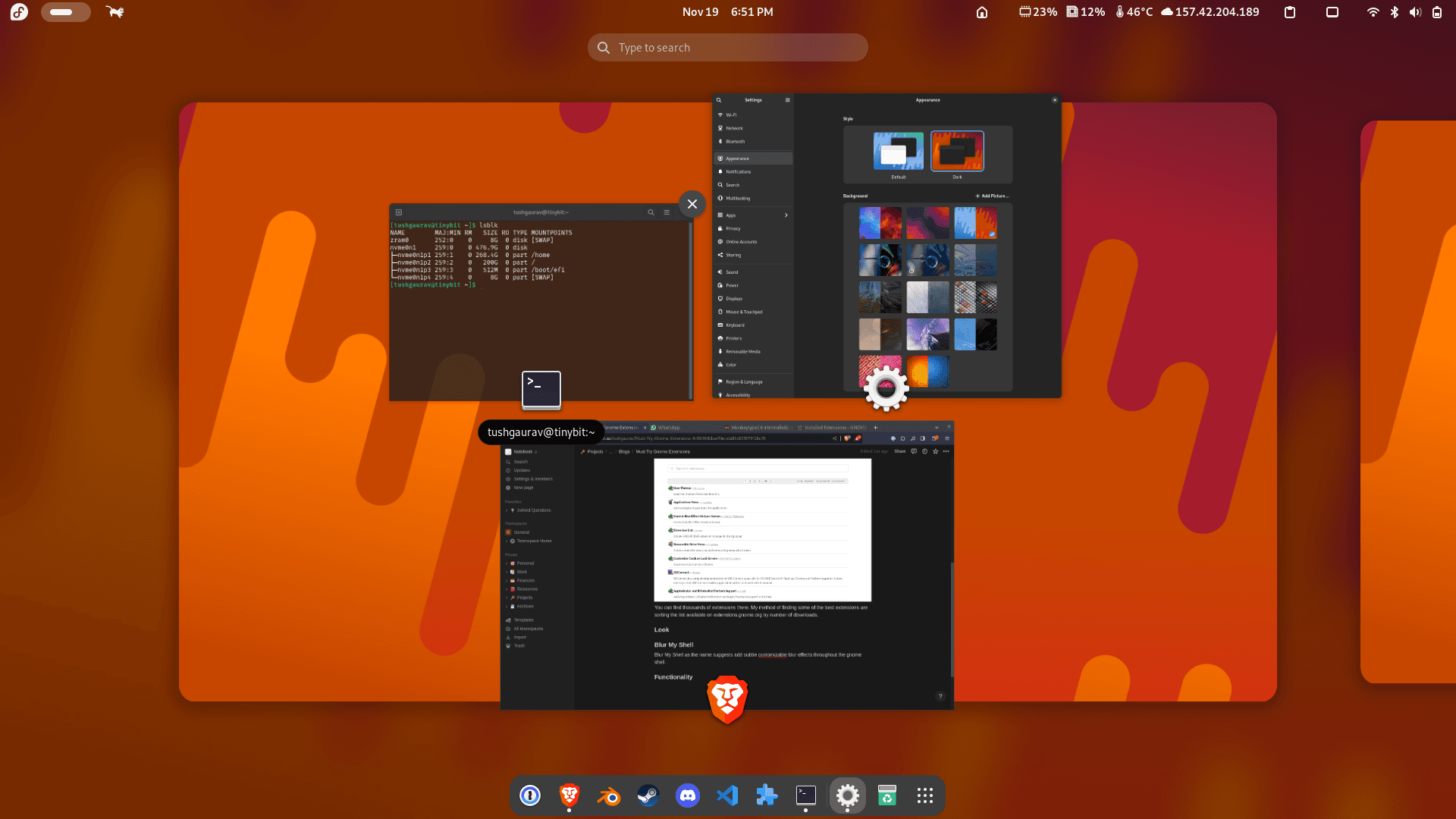 Screenshot of Blur My Shell in action