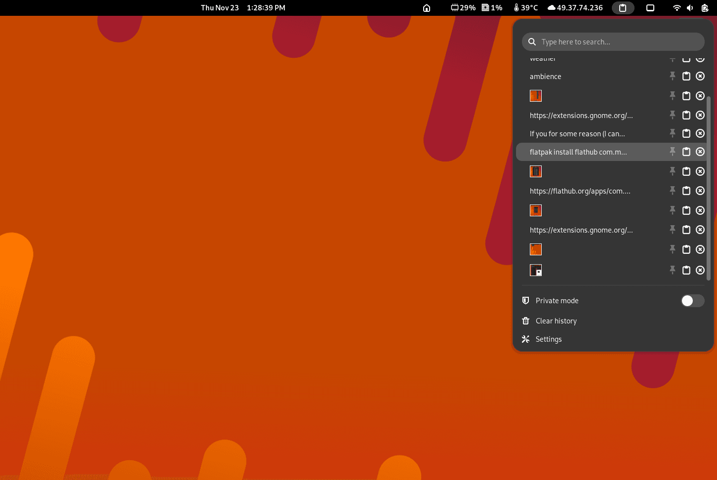 Screenshot of Clipboard Indicator in action