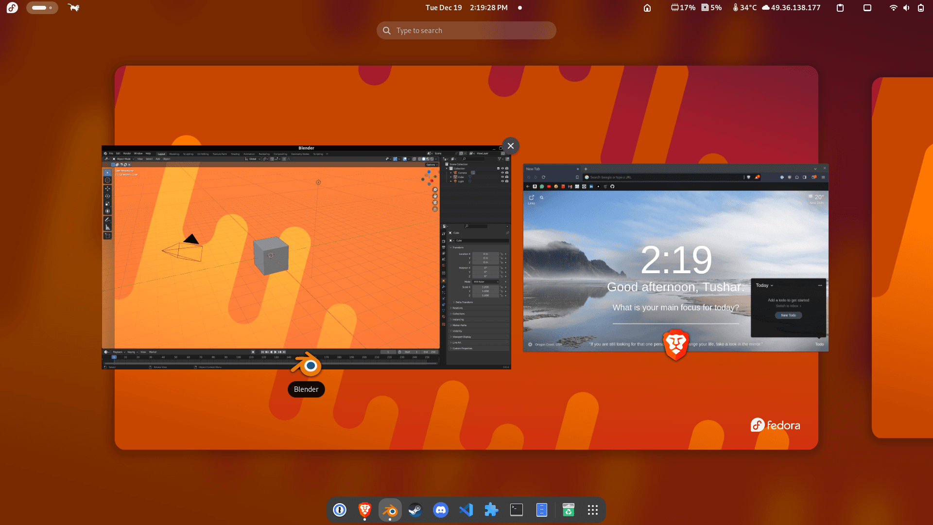 Screenshot of a customized Gnome Shell in action