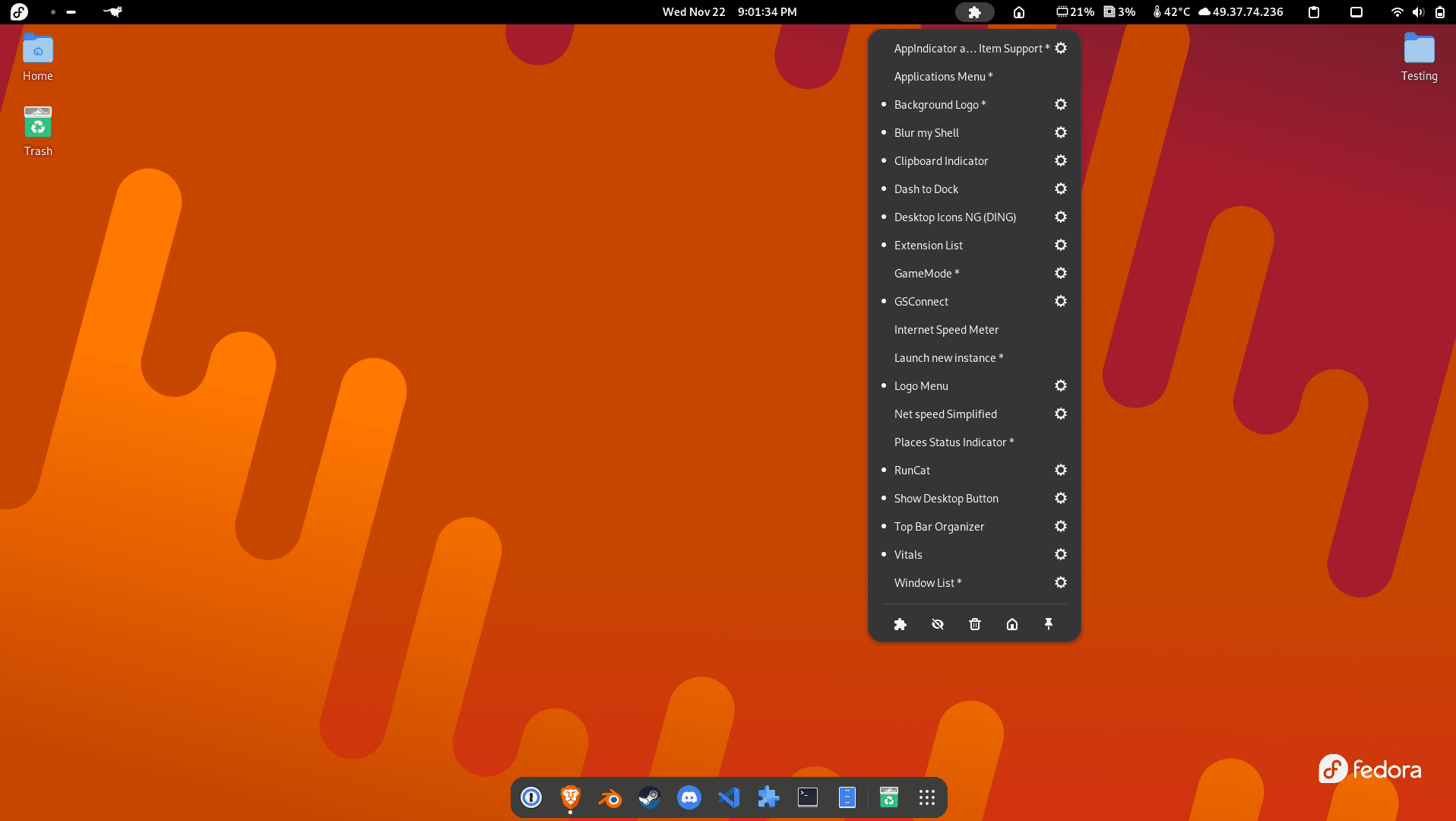 Screenshot of Extension List in action