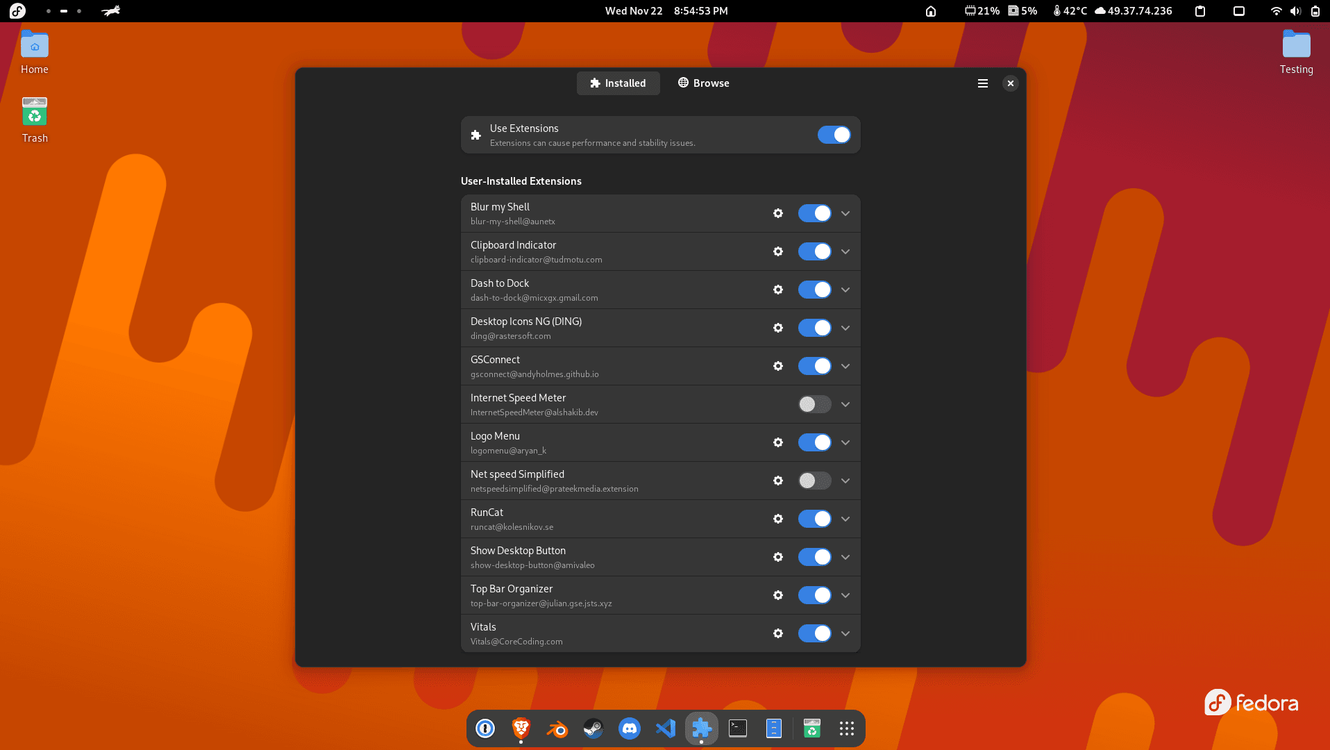 Screenshot of Extension Manager