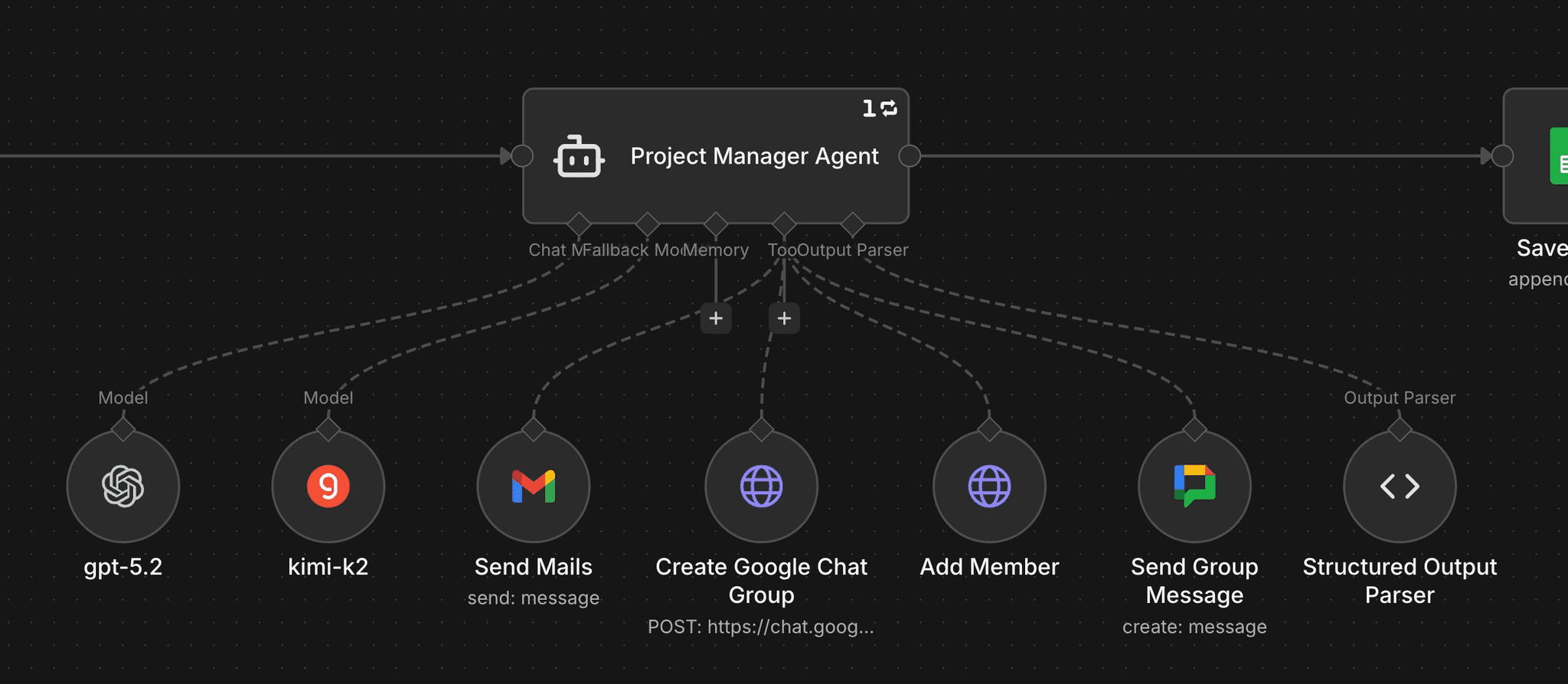 AI agent node for project kickoff workflow