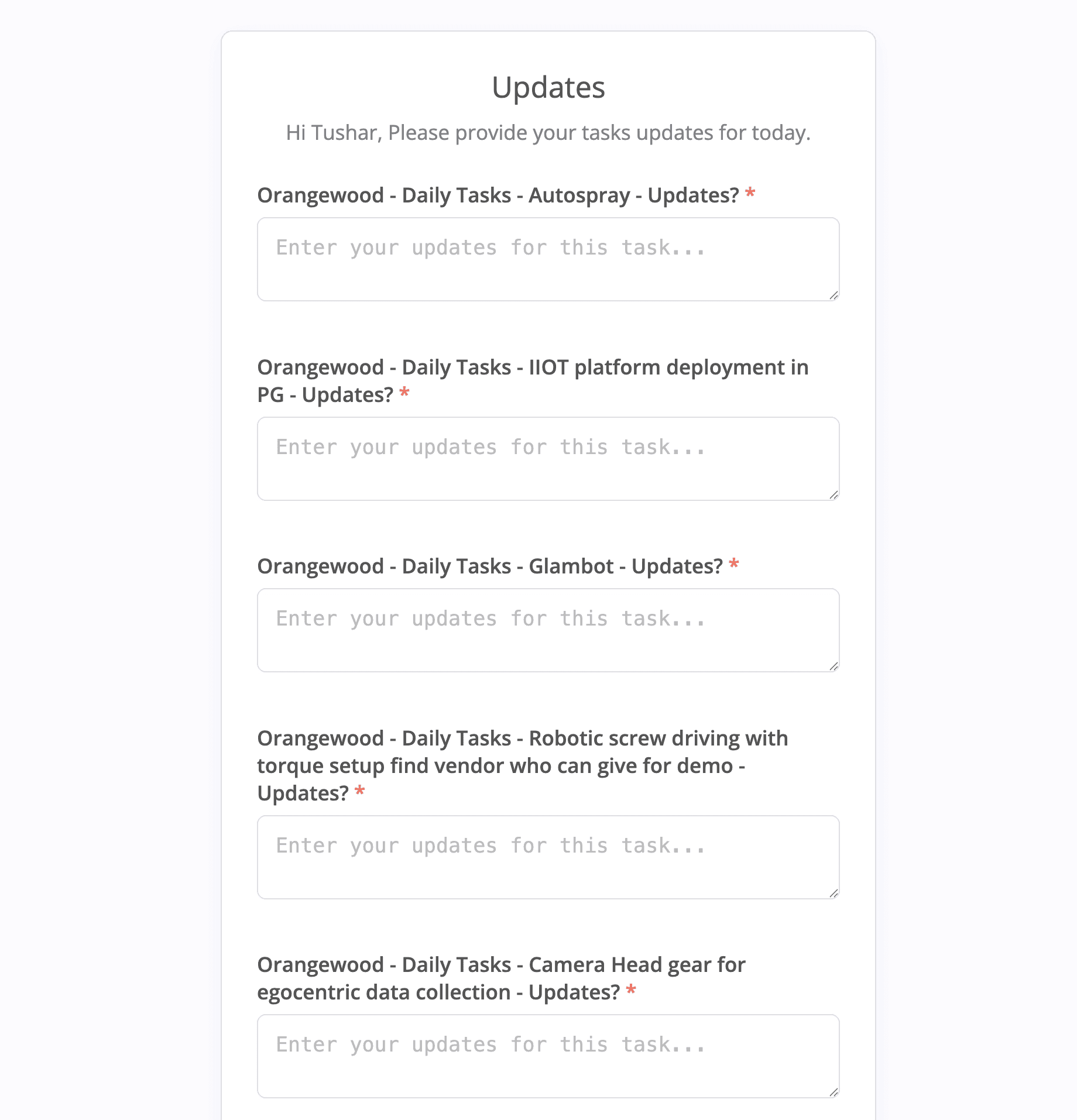 n8n form asking for daily updates