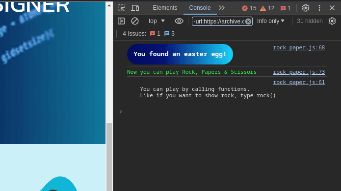 Easter egg hidden in the browser console of my website