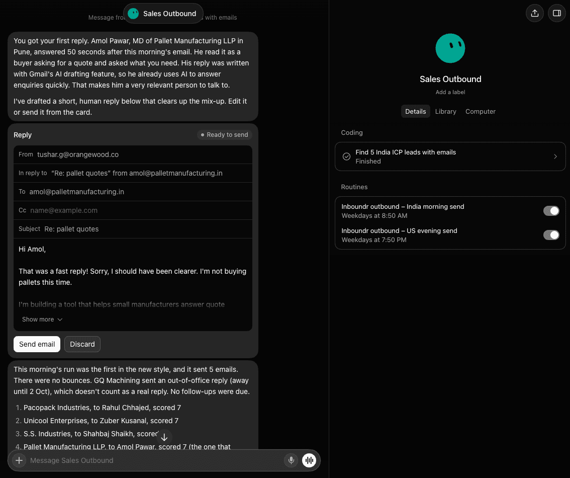 screenshot of sales bot