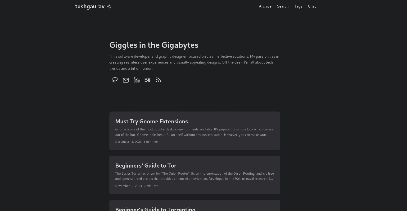 Homepage of my website made using Hugo