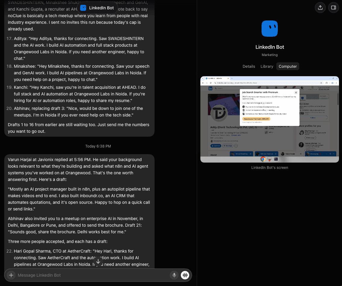 screenshot of linkedin bot