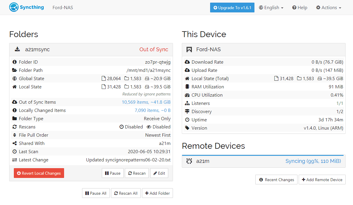 syncthing's dashboard